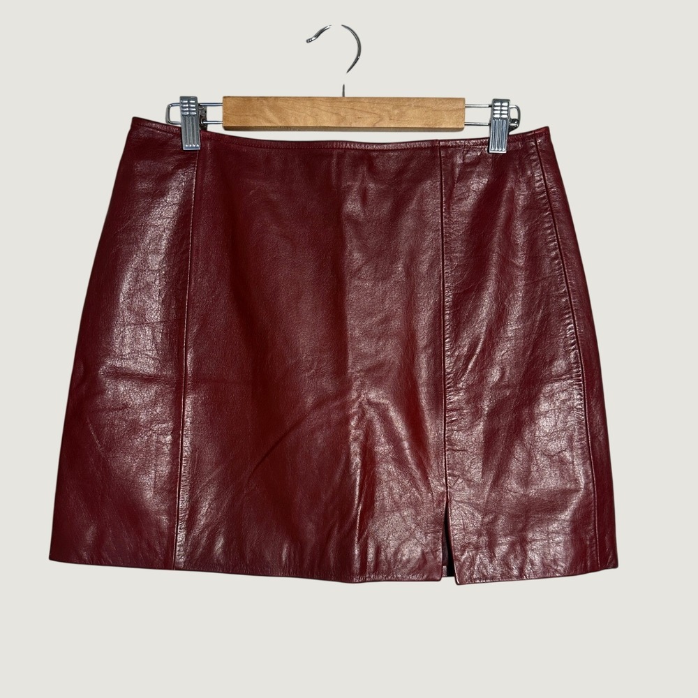 Whet Blu Mini Skirt 100% Genuine Leather 12 Red Wine Burgundy Fall 90s Grunge